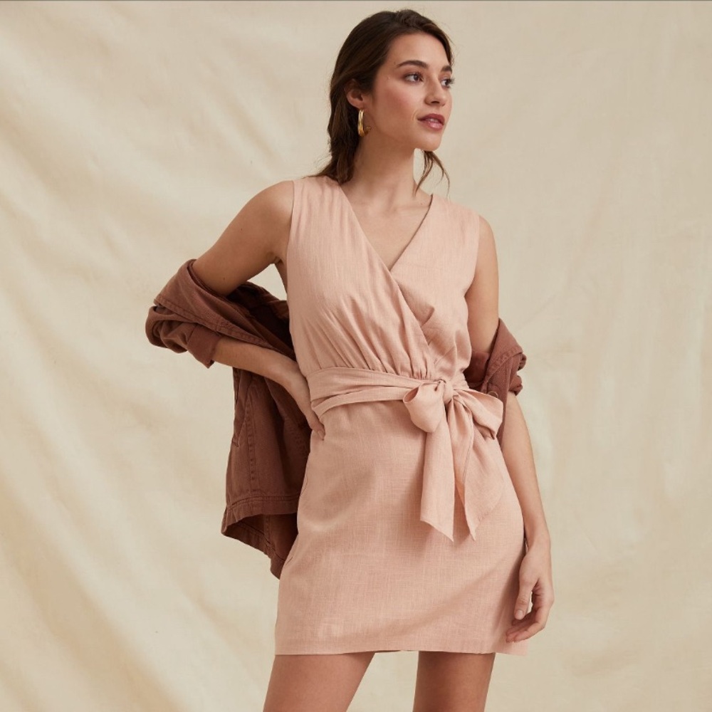 NWT Linen Wrap Mini Dress XS
